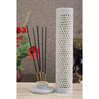 KC KULLICRAFT Handcrafted Soapstone Marble Work Candle Incense Holder with 6 Incense Agarbatti Sticks of Chandon Fragrance