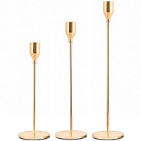 Kiwilon 3-in-1 Candle Holders - Gold | Golden Candle Stick Stand for Home Decoration | Ideal for Taper Candles, Candelabra | Fits 3/4 inch Thick Candles | Easy to Assemble & Elegant