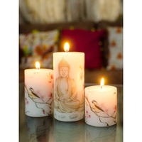 AuraDecor Unscented Pillar Candle Set of 3 (3inch*3inch, 3inch*4inch, 3inch*6inch) || Unscented || Long Burning || Gift Set || Set of 3 || Pillar Candle. (Buddha)