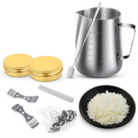 AuraDecor Candle Making Kit for DIY Projects, (includes 1 Wax Pouring Kettle (800ml), 1/2 Kg Soy Wax, 20 Wick (3 inch), 1 Glue Stick, 1 Stirring Spoon & 2 Containers & 2 Wick Holders) (Gold)