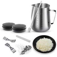 AuraDecor Candle Making Kit for DIY Projects, (includes 1 Wax Pouring Kettle (800ml), 1/2 Kg Soy Wax, 20 Wick (3 inch), 1 Glue Stick, 1 Stirring Spoon & 2 Containers & 2 Wick Holders) (Black)