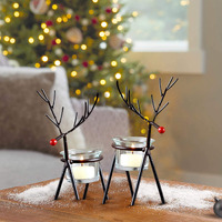 TIED RIBBONS Set of 2 Christmas Reindeer Tealight Candle Holders with Glass Holders - Christmas Decorations items for Home Church Table Decoration Indoor Outdoor Xmas Decor Gifts (Iron)