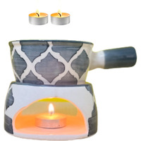 KunhaR Ceramic Fondue Set (1 Piece of Fondue Set, 2 Tea Light Candle), Grey