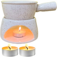 KunhaR Ceramic Fondue Set (1 Piece of Fondue Set, 2 Tea Light Candle), White Matt