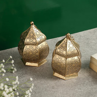 Purestory Lanterns for Home Decor | Lantern for Candle | Antique Metal Lantern and Hanging Tealight Holder for Home Decor Items | Lantern for Diwali | Gold Moroccan Hanging Lantern | Size 6 Inches