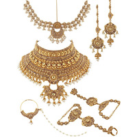 Lucky Jewellery Bridal Dulhan Golden Color Alloy Gold Plated Wedding Jewellery Set for Girls & Women (3960-P3ZR-238SM-LCT)