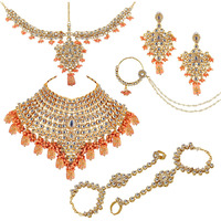 Lucky Jewellery Traditional 18k Gold Plated Peach Color Dulhan Choker Kundan Bridal Set (3324-L1ZK-KD124-PH) For Women