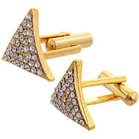 Lucky Jewellery Unique Men Jewelry White Color Stone Gold Plated Sleeve Button Formal Cuff Button Wedding Shirt Button, Suit, Blazer Cufflinks with Matching Tie Pin Gift Set For Men (294-M4C4-A5235-W)