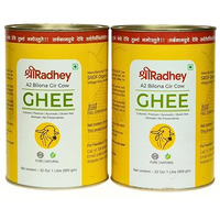 SHREERADHEY A2 Gir Cow Ghee | Traditional Bilona Churned | 1 Liter Tin (Pack Of 2)
