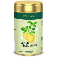 Lemon Basil Iced Tea Instant Premix (150g/5.29oz) 60 Servings | Lightly Sweetened Iced Tea | Zesty Lemon & Fresh Basil | Best for Mocktails & Cocktails | Packed in Tin Caddy | VAHDAM