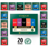 Vahdam, Black Tea Sampler, 5 Teas - Tea Variety Pack | Assorted Black Tea Bags | English Breakfast, Darjeeling, Assam, Earl Grey Tea Bags | 20 Count | Finest Tea Gift Set & Tea Gift For Tea Lovers