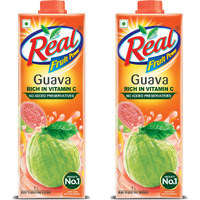 Real Guava Fruit Juice -1L (Pack of 2) | Rich in Vitamin C | No Added Preservatives, No Artificial Colors & Flavours | Goodness of Best fruits | Daily Dose of Fruit Nutrition | Tasty, Refreshing & Energising Drink