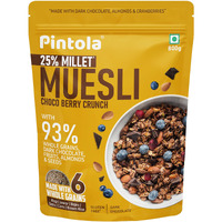 Pintola Dark Chocolate & Cranberry Muesli with 25% Millet & 60% Wholegrains 800g, Cereals for Breakfast with 6 Varied Nuts & Seeds, No Preservatives, High Protein Muesli, Fibre Rich, Cholesterol Free