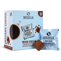 Bevzilla 30 Instant Coffee Cubes Pack with Organic Date Palm Jaggery, 5 Flavours, 100% Arabica Coffee, Vegan, Zero Refined Sugar, Real Ingredients, No Preservatives, Best Coffee (Irish Cream)