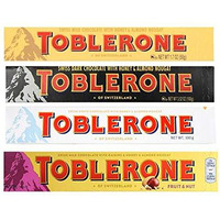 Toblerone of Switzerland Combo Pack Chocolate Bars (Swiss Milk, Swiss Dark, Swiss White, Swiss Milk Fruit & Nut),Pack of 4 (100gram Each)