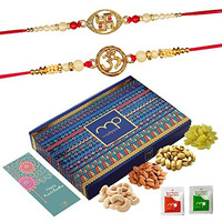 Maalpani Rakhi Dry Fruit Combo | Set of 2 Rakhi With Dry Fruits 200 gram Combo Pack (Pistachio Almonds, Cashew, Kismis 50 gram each) | Rakhi For Brother | Rakhi Gift Hamper Set