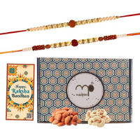 Maalpani Rakhi and Dry Fruit Combo - 2 Auspicious Rudraksh Rakhi - Dryfruits and Fancy Box - Rakhi Gift Hamper For Brother
