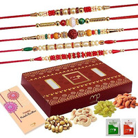 Maalpani Dry Fruits with 5 Rakhi Set for Brother - bhiaya - Bro -Bhai | Rakhi Festival Dry Fruit Combo