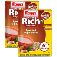 Manna Baby Cereal,Baby Food (6+Months) Sprouted Ragi with Dates Powder, Zero Added Sugar, No Artificial Colours, No Artificial Flavours, 400g (200g, Pack of 2)