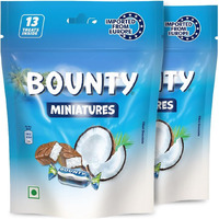 Bounty Coconut Miniatures Chocolate Pack, Coconut Chocolates, Soft & Tender Coconut in the Centre, 13 Treats Inside, Premium Smooth Chocolates, 130 g, Pack of 2