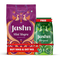 JASHN FOODS Jashn Mini Mogra Basmati Rice-10 Kg(With Free 1 Kg Biryani Rice)