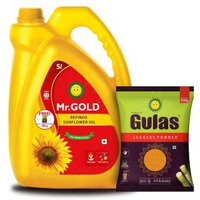 Mr.Gold Refined Sunflower 5L Oil Can + Free Gulas Jaggary Powder,500G