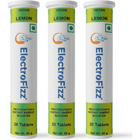 ElectroFizz Electrolyte Instant Energy and Hydration Sports Drink - 60 Effervescent Tablets (Pack of 3 tubes) (Lemon)