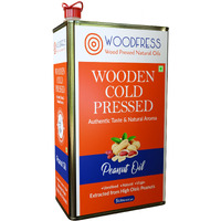 WOODFRESS Cold Pressed Groundnut Oil 5 Litre - Extracted from 13kg Red JAVA Peanuts for 5L Pure Woodpress Oil (Lakdi Ghani) Healthy Cooking Oil, 100% Natural Cold-pressed Peanut Oil, Metal Tin 5L