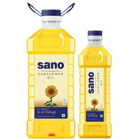 Sano Sunflower Oil 5+1 Litre Pet Bottle - Pure, Nutrient-Rich Cooking Oil with High Smoke Point - Ideal for Frying, Sauting, and Baking - Pack of 2 Bottles