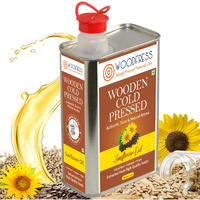 WOODFRESS Pure Wood Pressed Cold Pressed Sunflower Oil - 1 Litre | Unrefined, Chemical-Free, Natural Cooking Oil | Extracted from 4kg Sunflower Seeds | Nutrient-Rich Edible Oil for Cooking, Frying, Baking, and Sauting | Metal Tin 1L