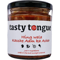 tasty tongue - Homemade Hing Wala Kacche Aam ka teekha Achar/Hing ki Achari (Spicy Asafoetida-Raw Mango Pickle), Traditional, 100% Oil Free, Add no preservatives, Certified | 190 GMS Glass Jar