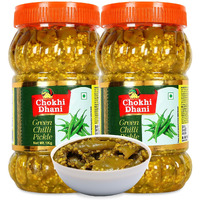 Chokhi Dhani Green Chilli Pickle, Authentic Indian Style Tangy and Spicy Versatile Hari Mirch ka Achar with Preserved Aromatic Spices and Traditional Taste (Pack of 2, 1kg Each)