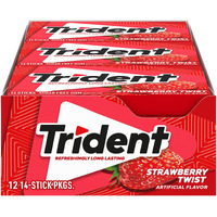 Trident Strawberry Twist Sugar Free Gum, 14 Sticks, 26 g, 14 Count, Pack of 12