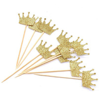 Festiko 24 Pieces Crown Shaped Cupcake Toppers Cake Decoration for Wedding Birthday Party