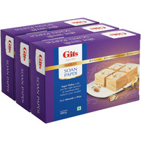 Gits Soan Papdi, Ready to Eat Indian Dessert, Pure Veg, Preservative Free, 1500g (Pack of 3, 500g Each), White