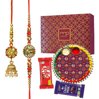 Maalpani Rakhi With Thali Box | Brother Rakhi And Bhabhi Lumba Rakhi With Dairy Milk Chocolate And Thali Gift Combo |43BB-R2T