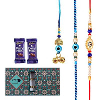 Maalpani Family Set Rakhi With Chocolates Gift - Designer evil Rakhis and Lumba Rakhi Chocolates for Brother - evil eye Rakhi and Lumba collection - Family Rakhi Set Hamper Combo