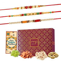 Maalpani Set of 3 Rakhi and Dry Fruit Combo Pack | Rakshabandhan Festival Dry Fruit Gift Hamper