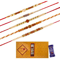 Maalpani Set of Five Designer rakhis with Chocolate - Send Rakhi Gift