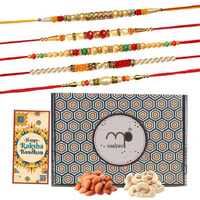 Maalpani Rakhi Dry Fruit Hamper to Brother - Set of 5 Attractive Assorted Rakhi - Dry Fruits 2 Attractive Tin Box