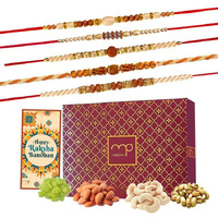Maalpani Set of 5 Rakhi Hamper and Dry Fruit for Brother - Bro - Veera | Rakshabandhan Dry Fruit Gift Hamper