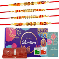 Maalpani Rakhi wIth Celebration Pack For Brother | 4 Rakhi set With Raksha-Bandhan Festival Celebration Pack | Chocolate for Rakhi Festival C405-2-2C
