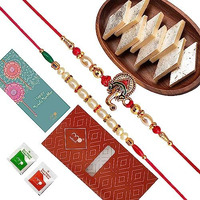 Maalpani Rakhi with Kaju Katali Sweets Box | 2 Rakhi and Sweets for Rakshabandhan | Rakhi sweets Hamper for Brother with Greeting Card D2021s