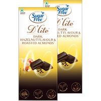 Sugar Free Dlite Hazelnut & Almonds Dark Chocolate Bar, 80 Grams (Pack of 2)