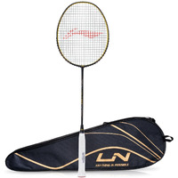 Li-Ning Wind Lite 900 II Carbon Graphite Badminton Strung Racket with Full Racket Cover (Black/Gold)