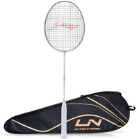 Li-Ning Wind Lite 900 II Carbon Graphite Badminton Strung Racket with Full Racket Cover (White/Black)