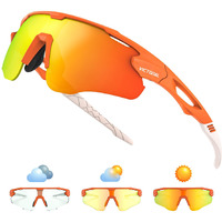 VICTGOAL Cycling Glasses Photochromic Sports Sunglasses for Men Women, Bicycle Glasses with UV Protection, MTB Bike Glasses Goggles for Cycling Cricket Running (Orange)