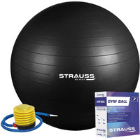 STRAUSS Anti-Burst Rubber Gym Ball with Free Foot Pump | Round Shape Swiss Ball for Exercise, Workout, Yoga, Pregnancy, Birthing, Balance & Stability, 75 cm, (Black)