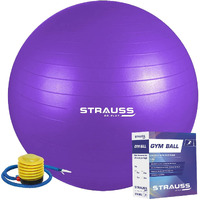 STRAUSS Anti-Burst Rubber Gym Ball with Free Foot Pump | Round Shape Swiss Ball for Exercise, Workout, Yoga, Pregnancy, Birthing, Balance & Stability, 65 cm, (Purple)