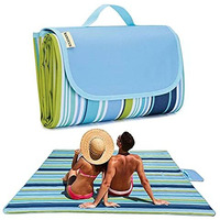K Y KANGYUN Picnic Blanket | Beach Picnic mat for Indoor & Outdoor, 80  x 57  Sandproof Waterproof Larger Mat for Travel, Camping, Hiking, Park Grass,Handy Mat Tote, Foldable (Blue Line, Fabric)